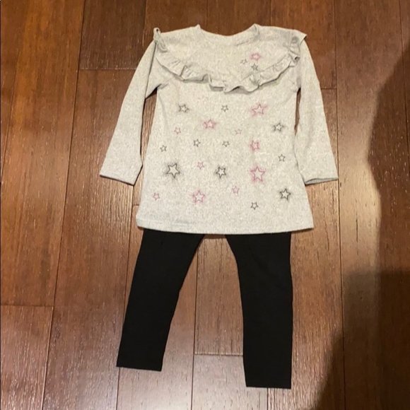 Rococo Kids Girl Gray Star Print Long Sleeve Top Black Legging Outfit Size 3T - Picture 1 of 4